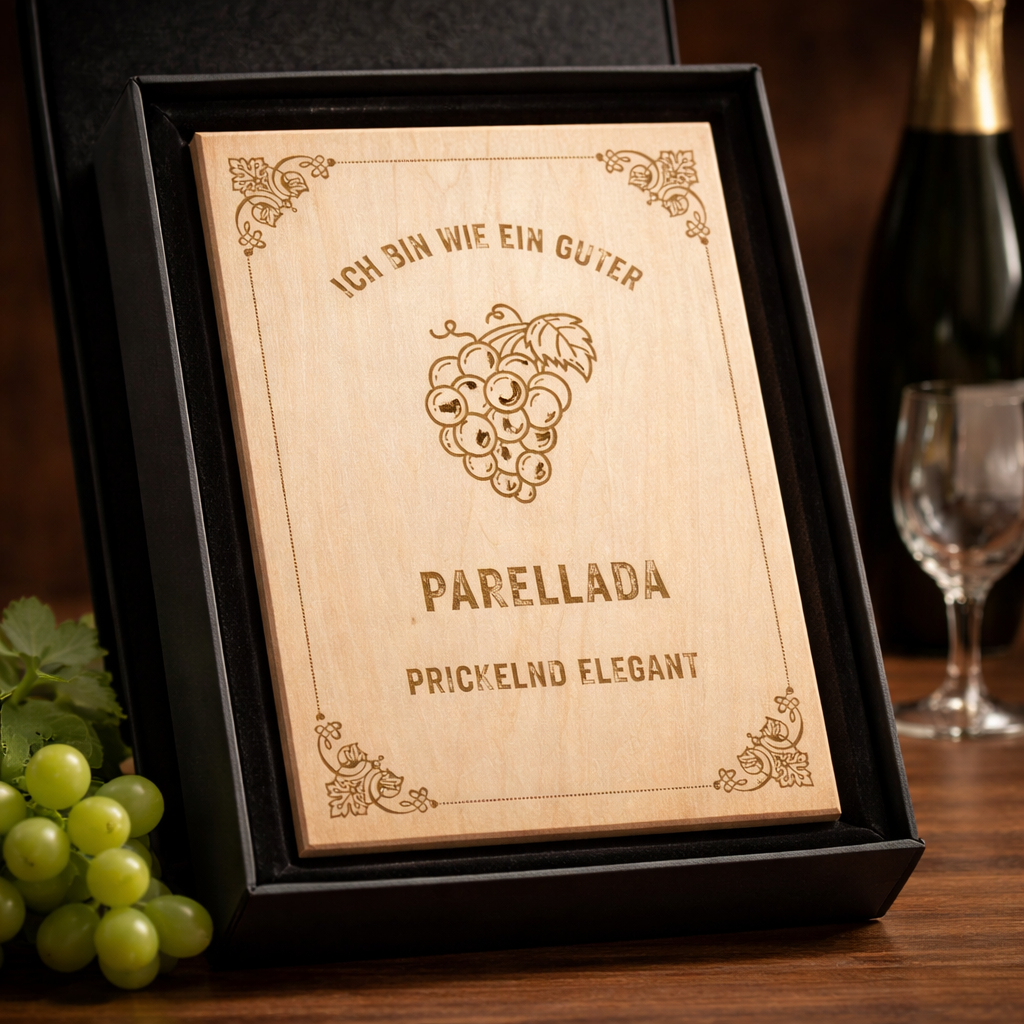 Holzschild Parellada – Lasergravur Weinliebhaber Geschenk | Prickelnd & Elegant