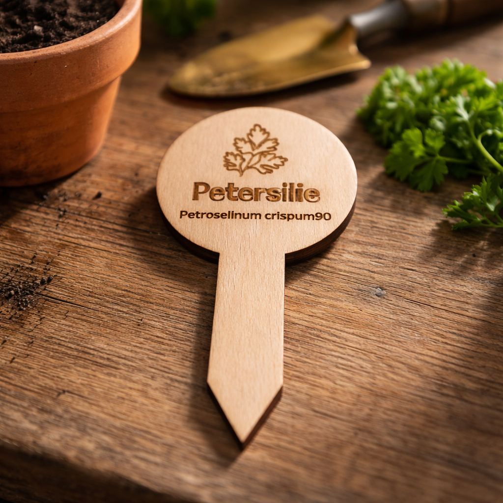 Pflanzenstecker Petersilie (Petroselinum crispum) | Lasergravur Kräuterstecker Holz | 2,75€