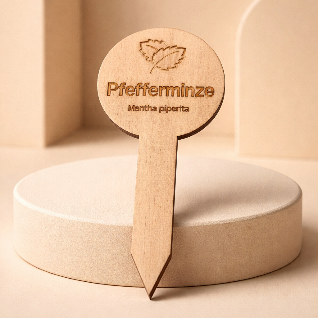 Pflanzenstecker Pfefferminze (Mentha piperita) | Lasergravur Kräuterstecker Holz | 2,75€