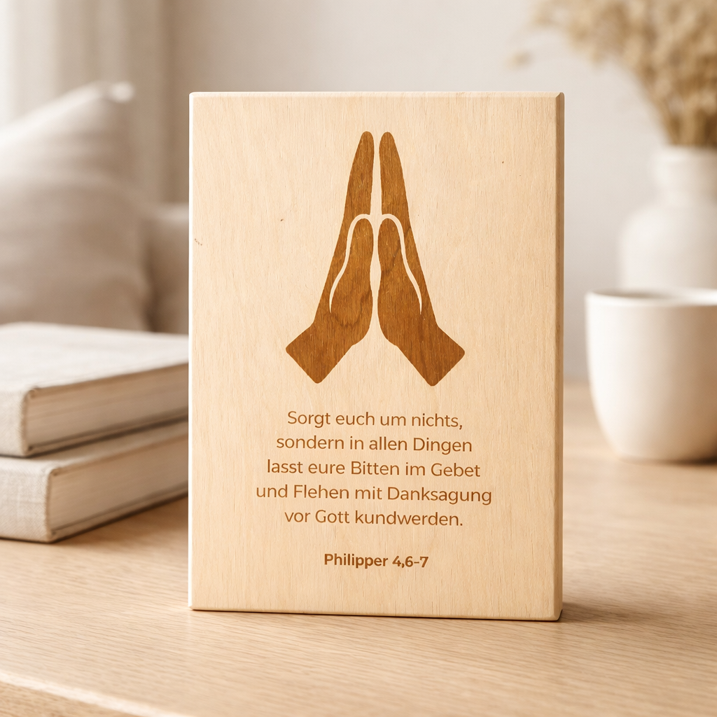 Holzschild Philipper 4,6-7 – Lasergravur Bibelvers Geschenk | Sorgt euch um nichts