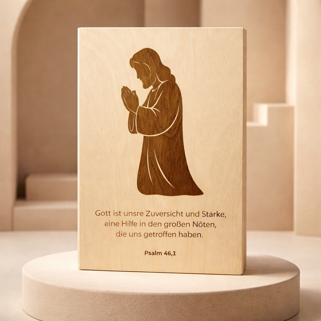 Holzschild Psalm 46,1 – Lasergravur Bibelvers Geschenk | Gott ist unsre Zuversicht & Stärke