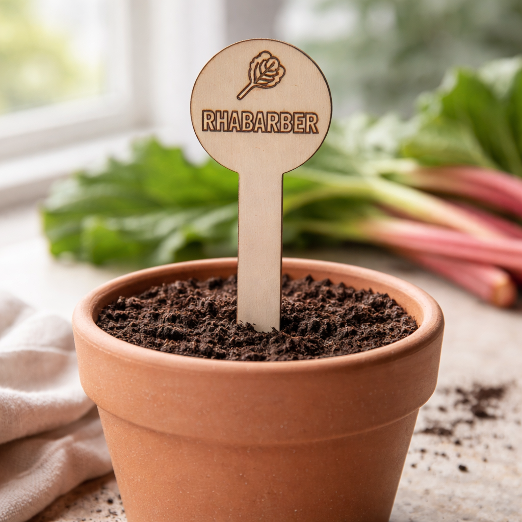 Pflanzenstecker Rhabarber – Lasergravur Gartendeko Geschenk | Holzschild Gemüsegarten