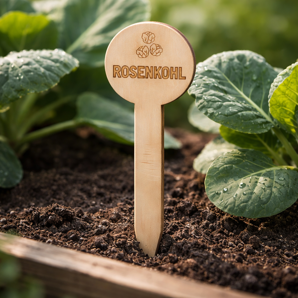 Pflanzenstecker Rosenkohl – Lasergravur Holzstecker mit Rosenkohl-Motiv, Gartendeko Geschenk