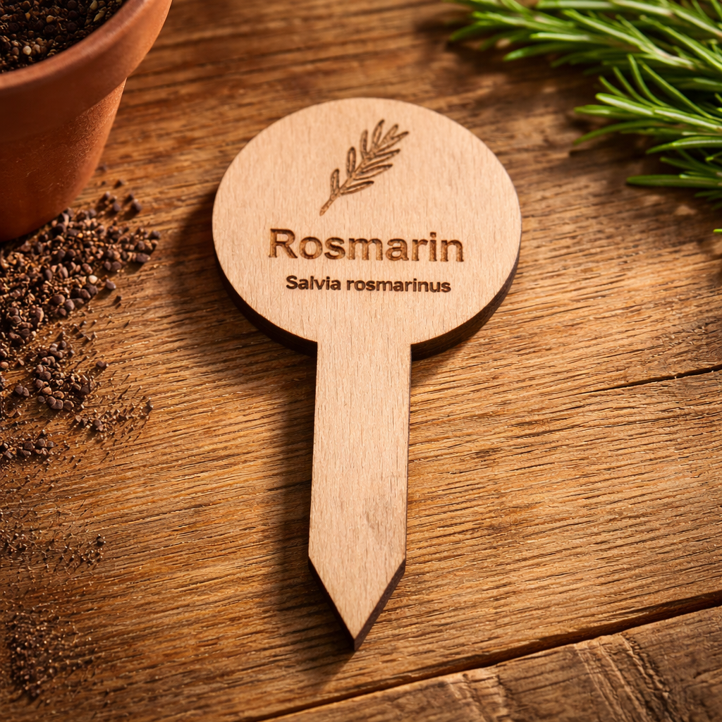 Pflanzenstecker Rosmarin (Salvia rosmarinus) | Lasergravur Kr e4uterstecker Holz | 2,75 ac
