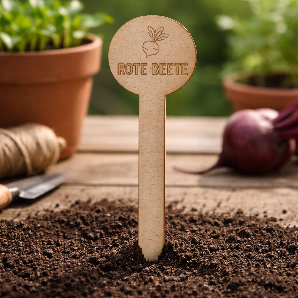Pflanzenstecker Rote Beete – Lasergravur Holzstecker mit Rote-Beete-Motiv, Gartendeko Geschenk