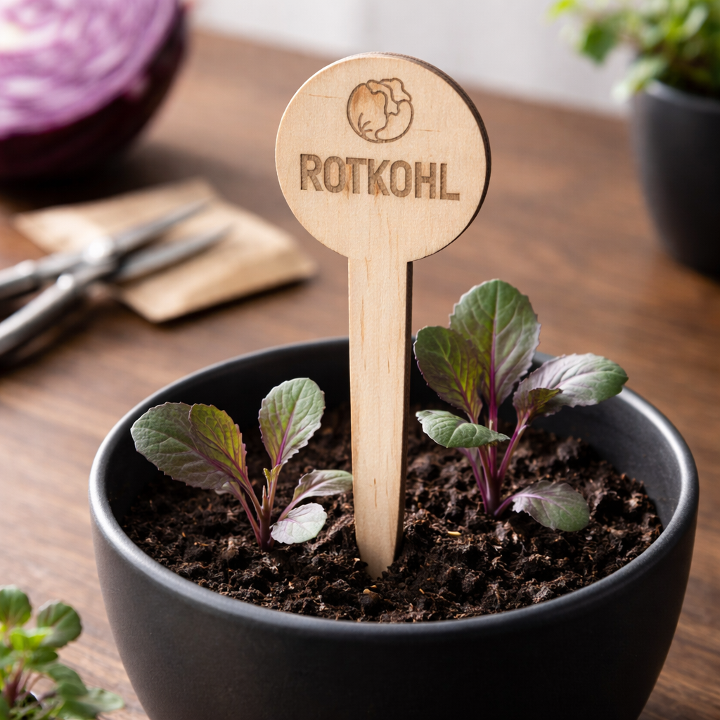 Pflanzenstecker Rotkohl – Lasergravur Holzstecker mit Rotkohl-Motiv, Gartendeko Geschenk