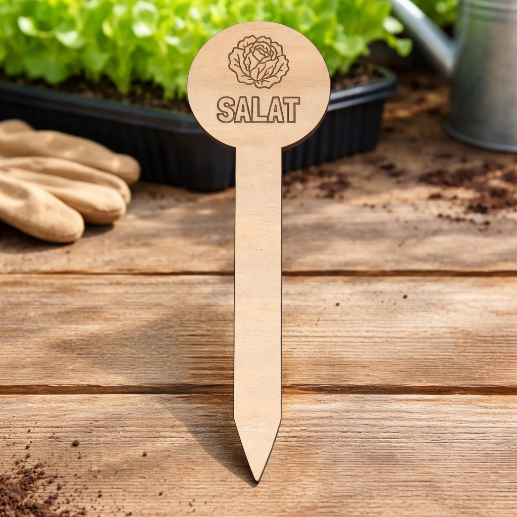 Pflanzenstecker Salat – Lasergravur Holzstecker mit Salat-Motiv, Gartendeko Geschenk