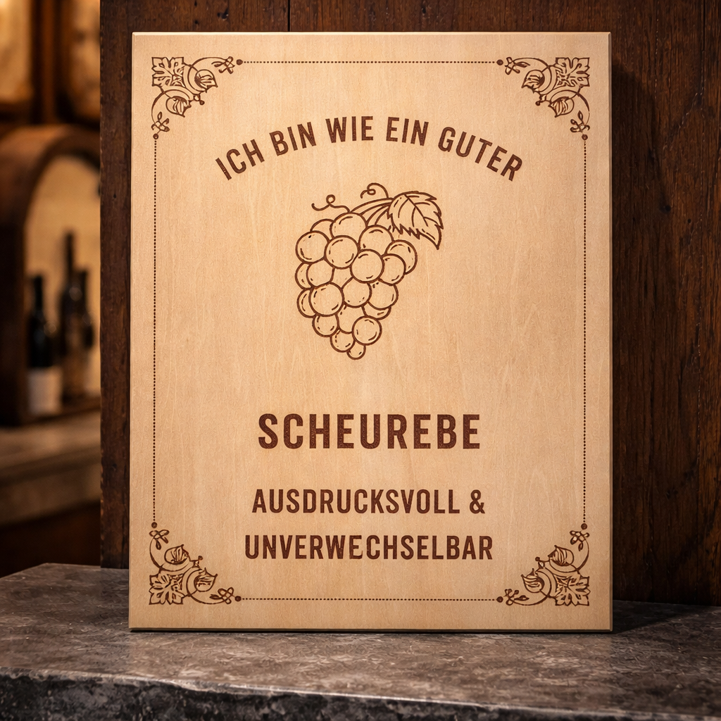 Wooden sign "I am like a good Scheurebe" | Laser engraving Wine humor gift