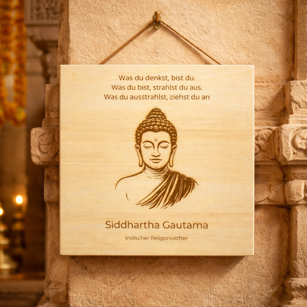Holzschild Siddhartha Gautama – Lasergravur Zitat Geschenk | Was du denkst, bist du