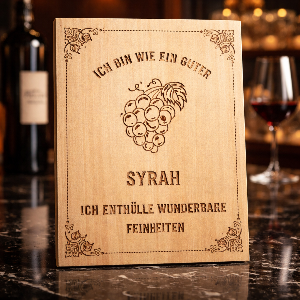 Holzschild Syrah – Lasergravur Weinliebhaber Geschenk | Wunderbare Feinheiten