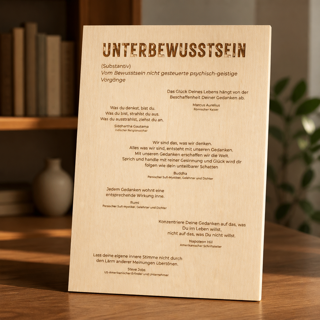 Holzschild Unterbewusstsein – Mindset Zitate & Inspiration | Lasergravur Holzdeko Geschenk