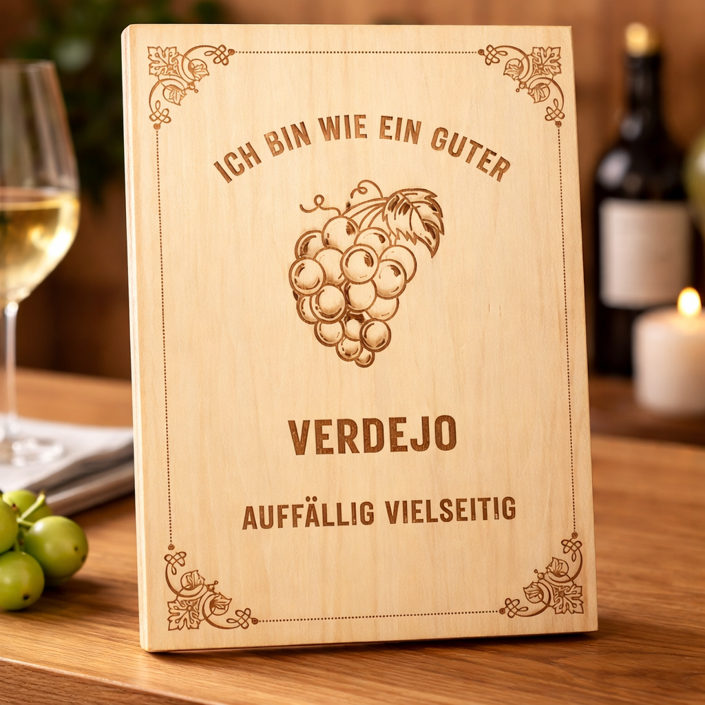 Holzschild Verdejo – Lasergravur Weinliebhaber Geschenk | Auffällig & Vielseitig