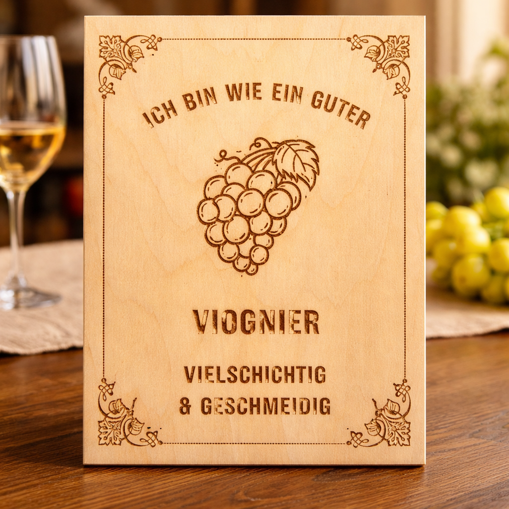 Holzschild Viognier – Lasergravur Weinliebhaber Geschenk | Vielschichtig & Geschmeidig