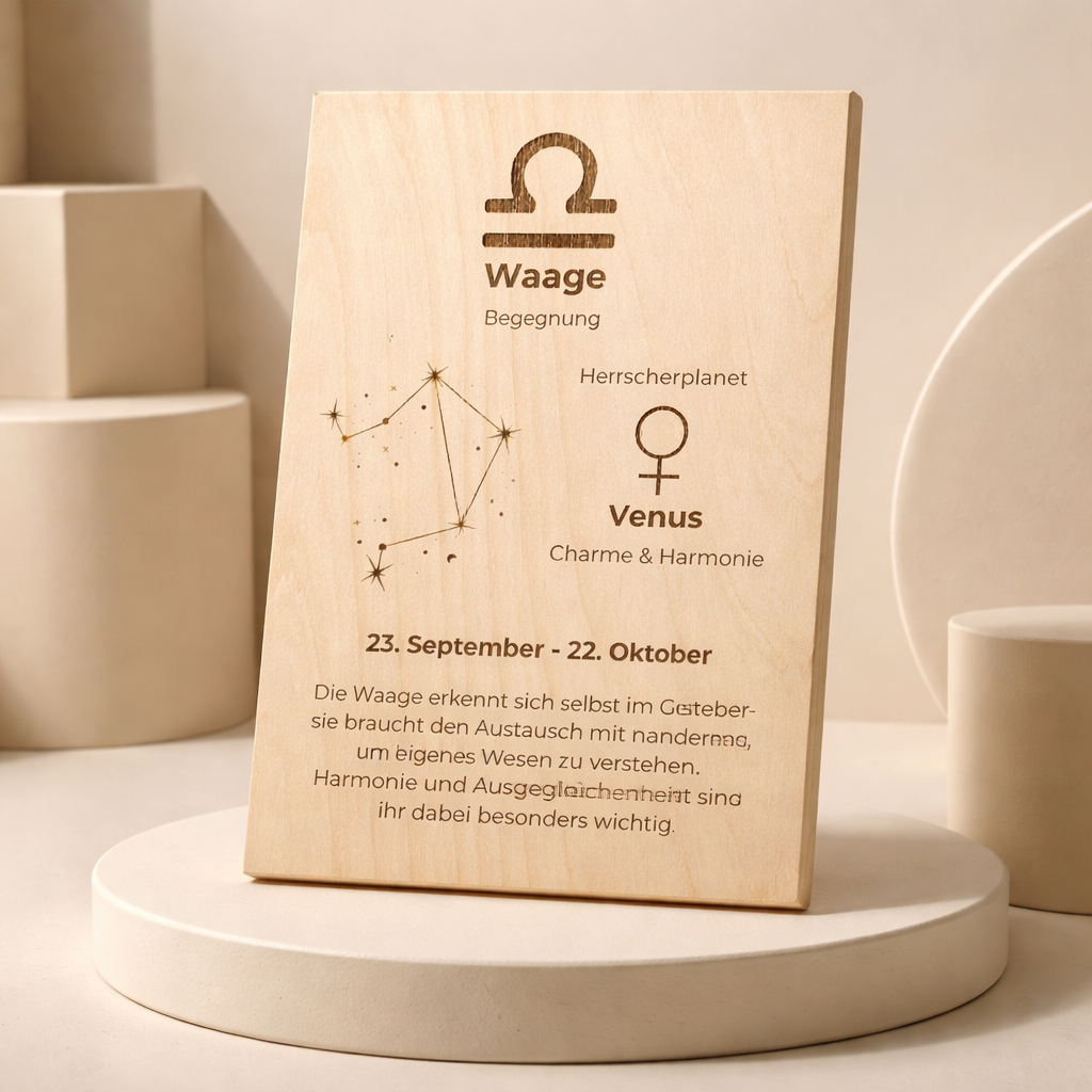Holzschild Sternzeichen Waage (23. September – 22. Oktober)