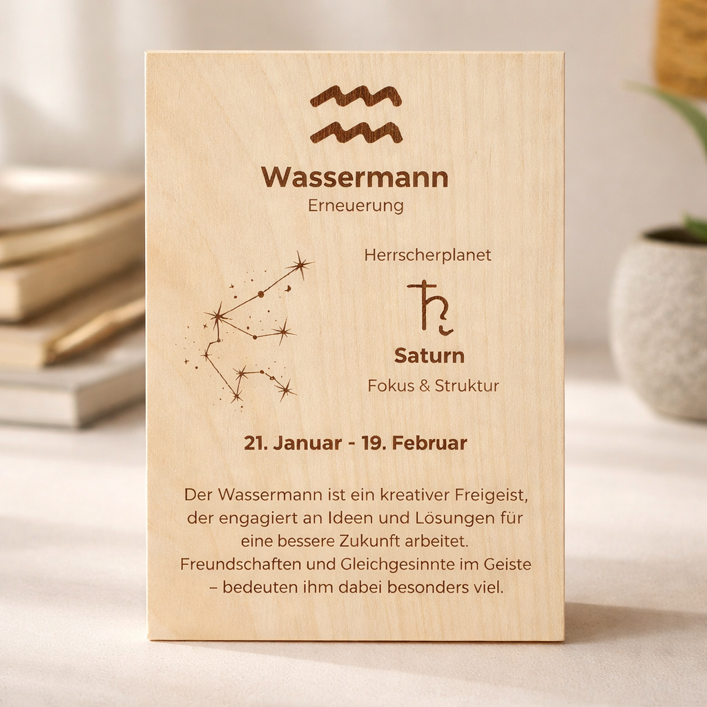 Holzschild Sternzeichen Wassermann (21. Januar – 19. Februar)