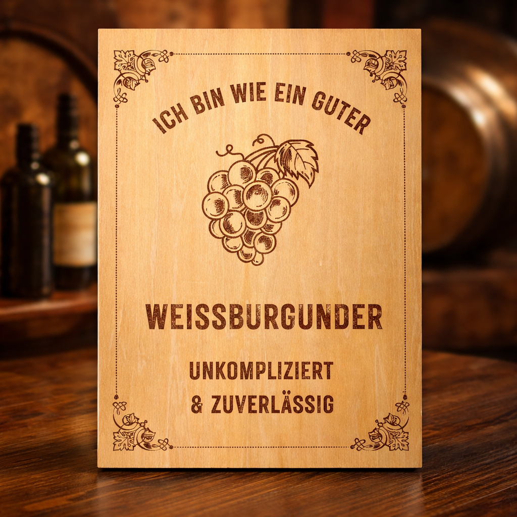 Wooden sign "I'm like a good Pinot Blanc" | Laser engraving Wine humor gift