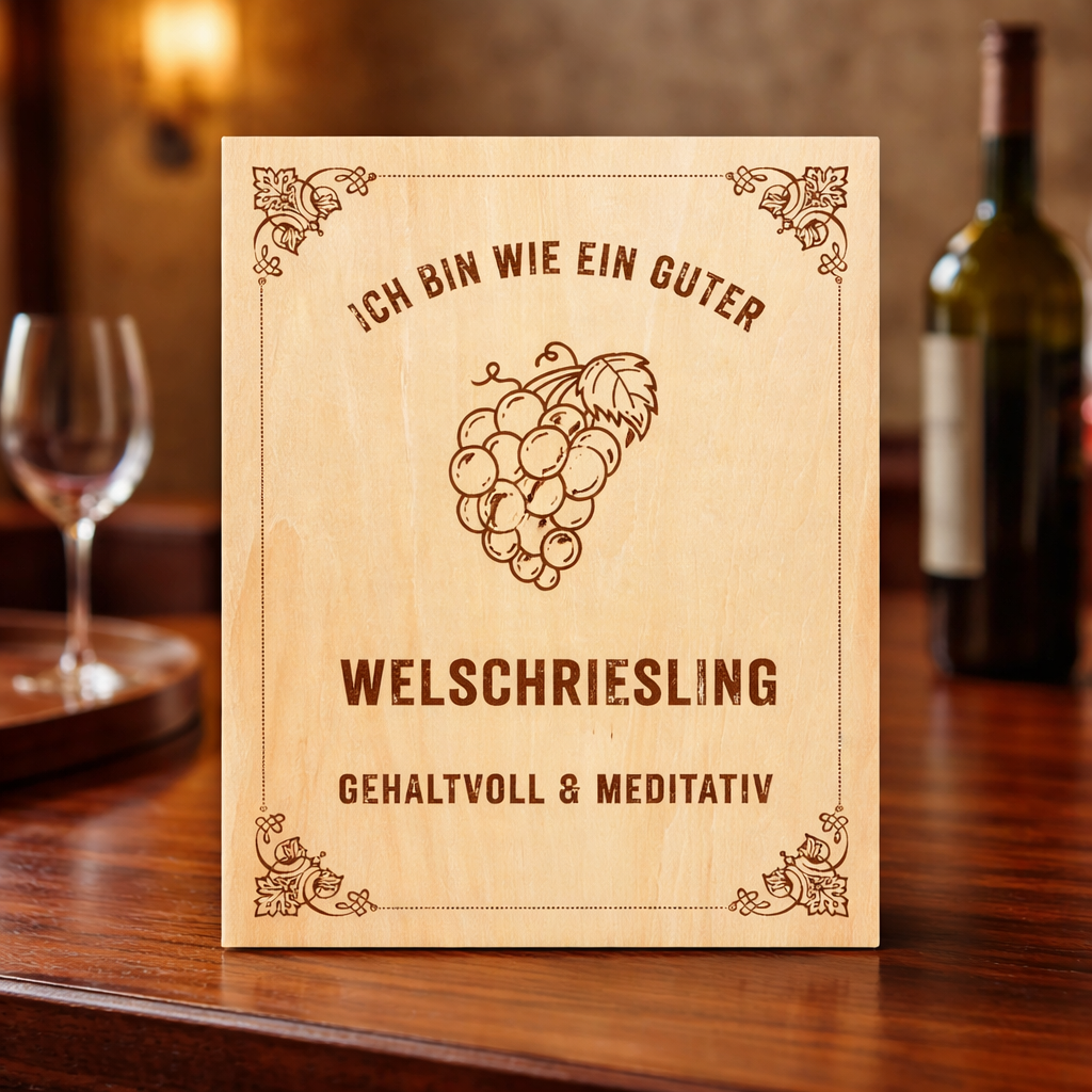 Holzschild Welschriesling – Lasergravur Weinliebhaber Geschenk | Gehaltvoll & Meditativ