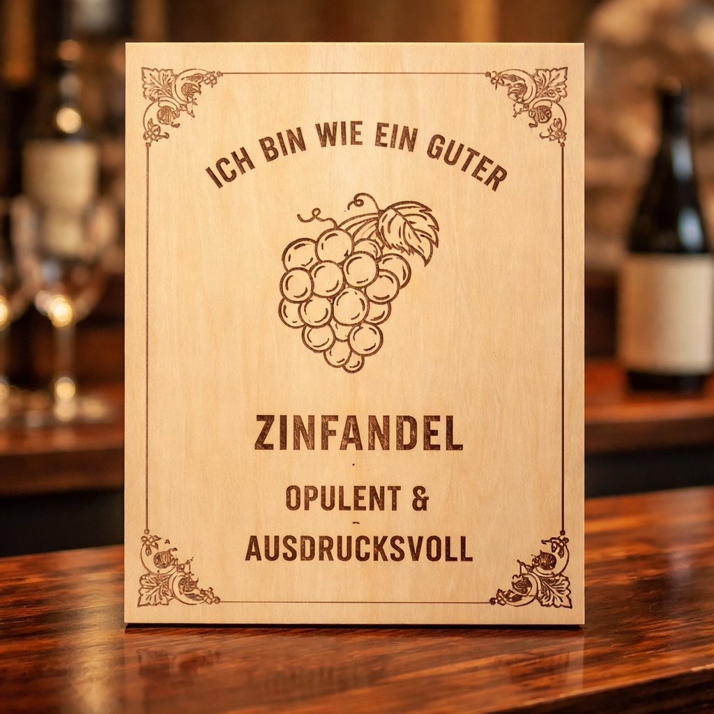 Holzschild Zinfandel – Lasergravur Weinliebhaber Geschenk | Opulent & Ausdrucksvoll